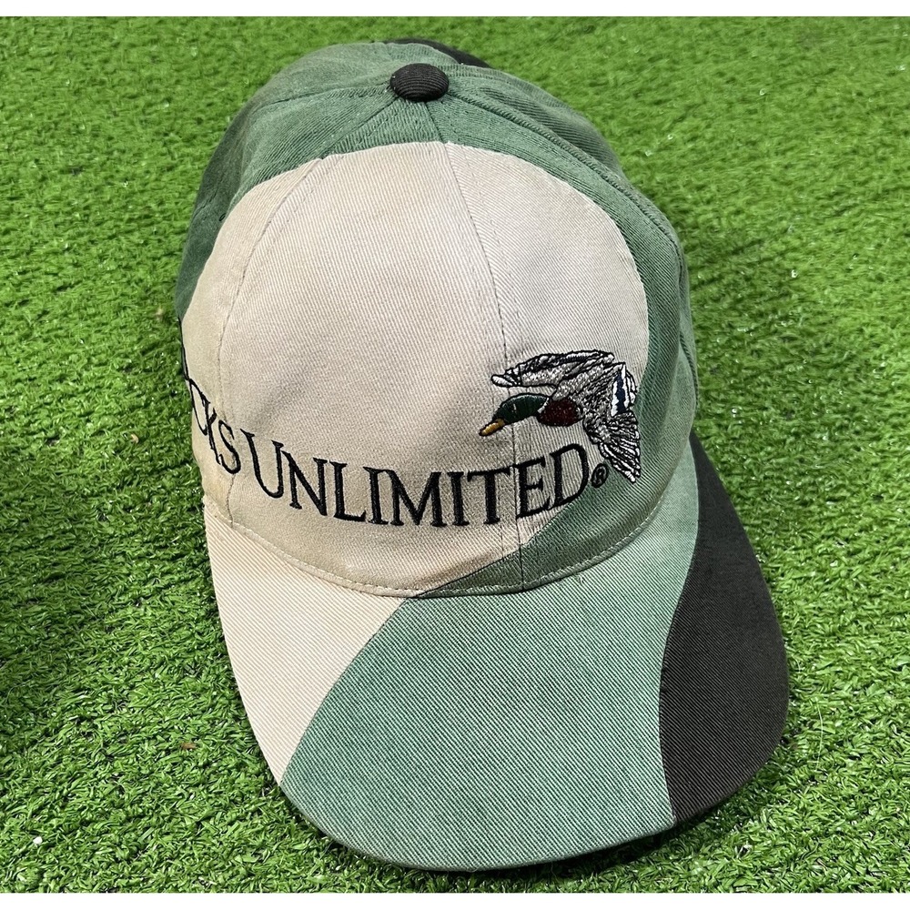Vintage Ducks Unlimited Hat 80s Strapback ColorBlock Big Logo Embroidered Duck